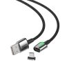 Baseus Magnetic USB Type-C adat- és töltőkábel, LED fénnyel, 3A, 1m, fekete