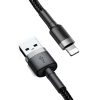 Baseus Cafule CALKLF-CG1 USB Lightning adat- és töltőkábel, QC 3.0 gyorstöltés, 1.5A, 2m, fekete-szürke