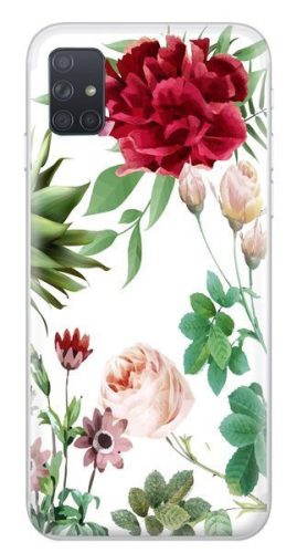 Casegadget Samsung Galaxy A71 rózsa és levél mintás, hátlap, tok, színes