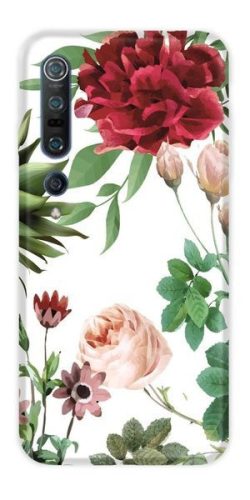 Casegadget Xiaomi Mi 10/Mi 10 Pro piros virág mintás tok, hátlap, színes