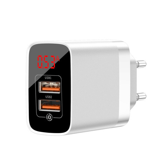 Baseus Mirror Lake Quick Charger hálózati töltő adapter, Qi 3.0 gyorstöltés, 2xUSB, LED kijelzővel, fehér
