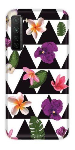 Casegadget Huawei P40 Lite 5G/Nova 7 SE háromszögek és virágok mintás, tok, hátlap, színes