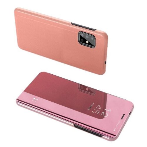 Clear View Case cover Samsung Galaxy A71 oldalra nyíló tok, rozé arany