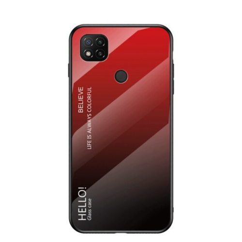 Gradient Glass Xiaomi Redmi 9C hátlap, tok, fekete-piros