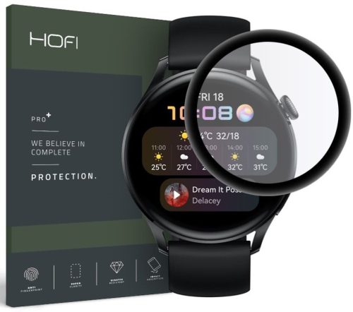 Hofi Huawei Watch 3 (46mm) Hybrid Glass Screen teljes kijelzős üvegfólia, 7H keménységű, fekete