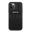 AMG iPhone 12/12 Pro Leather Curved Lines eredeti bőr (AMHCP12MOSDBK) hátlap, tok, fekete