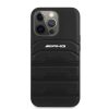 AMG iPhone 13 Pro Max Leather Debossed Lines eredeti bőr (AMHCP13XGSEBK) hátlap, tok, fekete