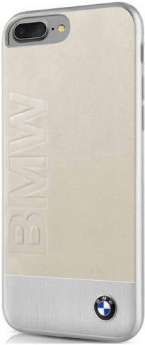 BMW iPhone 6 Plus/7 Plus/8 Plus Signature Genuine Leather Sand Blasted Aluminum Plate (BMHCI8LSGLALBE) hátlap, tok, bézs-ezüst