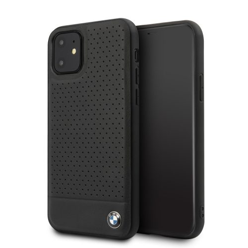 BMW iPhone 11 Signature Perforated eredeti bőr (BMHCN61PEBOBK) hátlap, tok, fekete