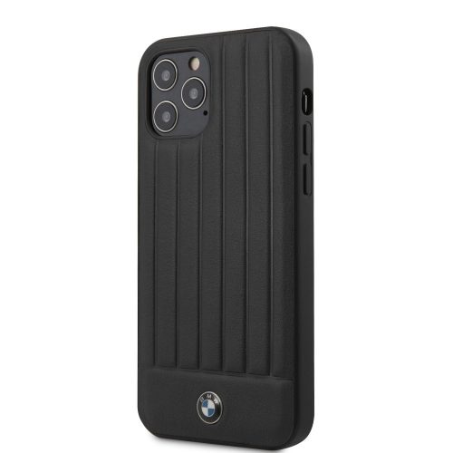 BMW iPhone 12/12 Pro Real Leather Hard Case eredeti bőr (BMHCP12MPOCBK) hátlap, tok, fekete