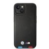 BMW iPhone 14 Leather Stamp Tricolor Magsafe (BMHCP14S22PTDK) hátlap, tok, fekete