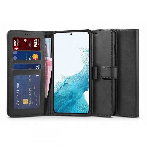 Tech-Protect Wallet Samsung Galaxy S22 ökobőr, oldalra nyíló tok, fekete