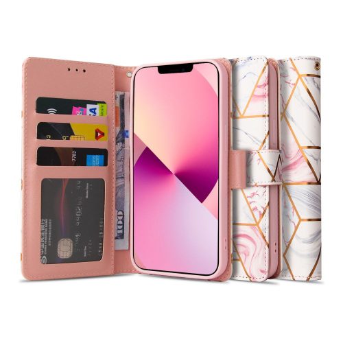 Tech-Protect Wallet Marble iPhone 13 Pro Max oldalra nyíló hátlap, tok, mintás rózsaszín