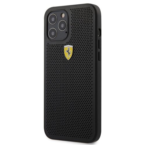 Ferrari iPhone 12 Pro Max On Track Perforated (FESPEHCP12LBK) hátlap, tok, fekete