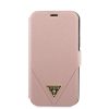 Guess iPhone 12/12 Pro Saffiano Triangle (GUFLBKP12MVSATMLPI) oldalra nyíló tok, rózsaszín
