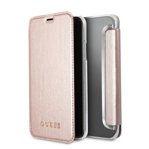 Guess iPhone 12 Mini Iridescent (GUFLBKSP12SIGLRG) oldalra nyíló tok, rozé arany