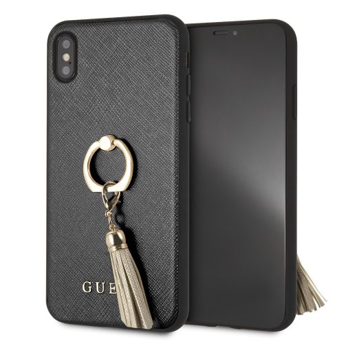 Guess iPhone Xs Max Saffiano Ring Stand (GUHCI65RSSABK) hátlap, tok, fekete