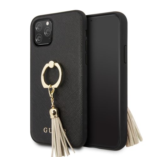 Guess iPhone 11 Pro Saffiano Collection (GUHCN58RSSAB) hátlap, tok, selfie gyűrűvel, fekete