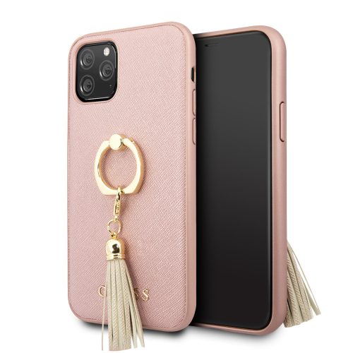 Guess iPhone 11 Pro Saffiano Collection (GUHCN58RSSARG) hátlap, tok, selfie gyűrűvel, rozé arany