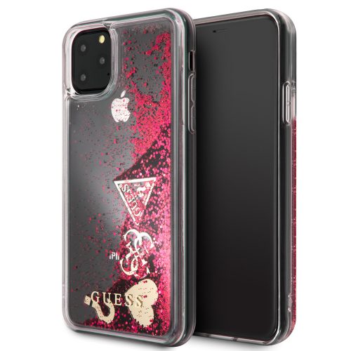 Guess iPhone 11 Pro Max Liquid Glitter Hearts (GUHCN65GLHFLRA) hátlap, tok, piros