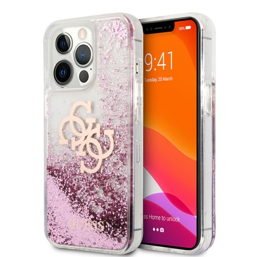 Guess iPhone 13 Pro Big 4G Liquid Glitter (GUHCP13LLG4GPI) hátlap, tok, rózsaszín