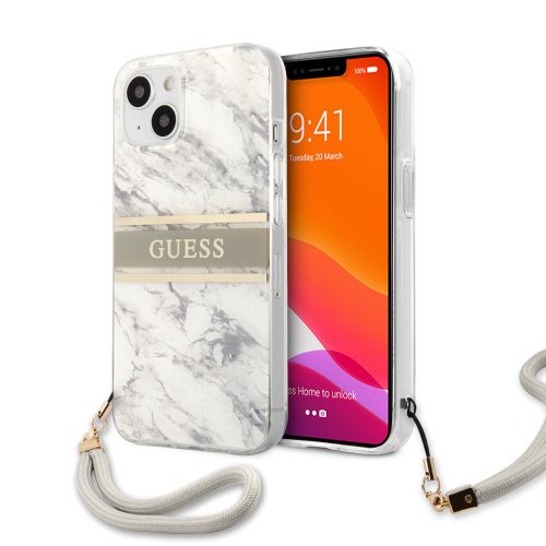 Guess iPhone 13 Marble Stripe márvány mintás (GUHCP13MKMABGR) hátlap, tok, fehér-szürke