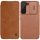 Nillkin Qin Leather Samsung Galaxy S22 oldalra nyíló eredeti bőr tok, barna