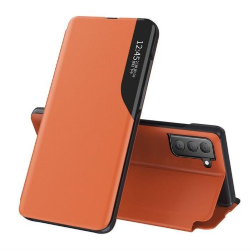 Eco Leather View Case Samsung Galaxy S21 FE oldalra nyíló tok, narancssárga