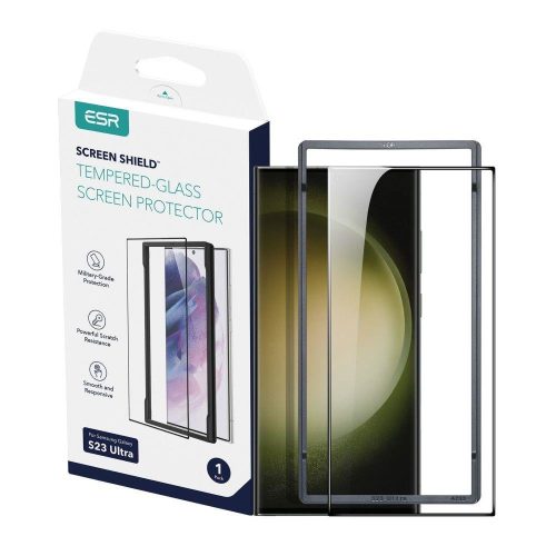 ESR Samsung Galaxy S23 Ultra Screen Shield 5D Full Glue teljes kijelzős edzett üvegfólia (tempered glass) felrakó kerettel, 9H keménységű, fekete