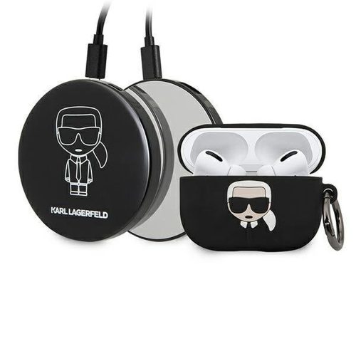 Karl Lagerfeld Mirror Powerbank 2000mAh + Apple Airpods Pro szilikon (KLBPPBOAPK) tok, fekete