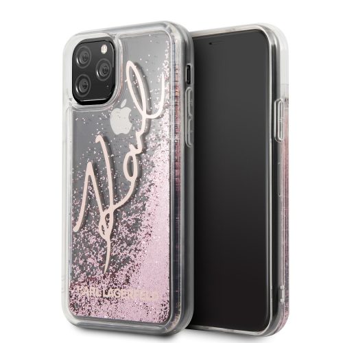 Karl Lagerfeld iPhone 11 Pro Liquid Glitter Signature (KLHCN58TRKSRG) hátlap, tok, rózsaszín