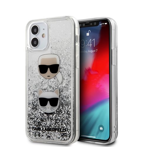 Karl Lagerfeld iPhone 12 Mini Liquid Glitter Iconic (KLHCP12SKCGLSL) hátlap, tok, ezüst