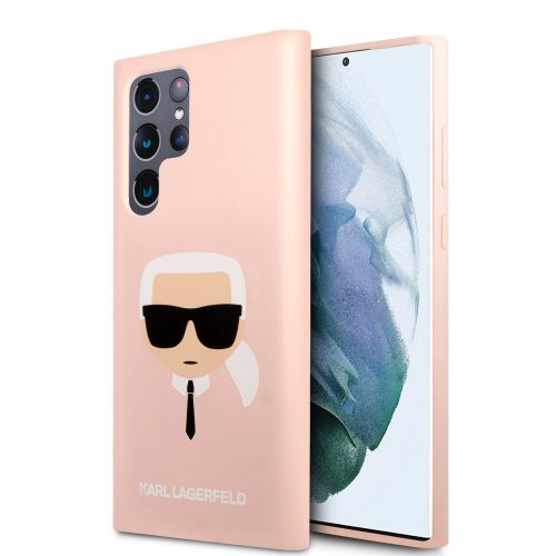 Karl Lagerfeld Samsung Galaxy S22 Ultra Karl's Head Silicone (KLHCS22LSLKHPI) hátlap, tok, rózsaszín