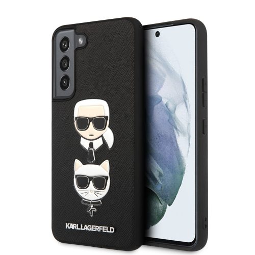 Karl Lagerfeld Samsung Galaxy S22 Saffiano Karl & Choupette Head (KLHCS22SSAKICKCBK) hátlap, tok, fekete