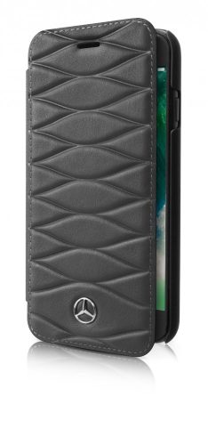 Mercedes-Benz iPhone 6 Plus/7 Plus /8 Plus Pattern III Genuine Leather eredeti bőr oldalra nyíló tok, grafitszürke