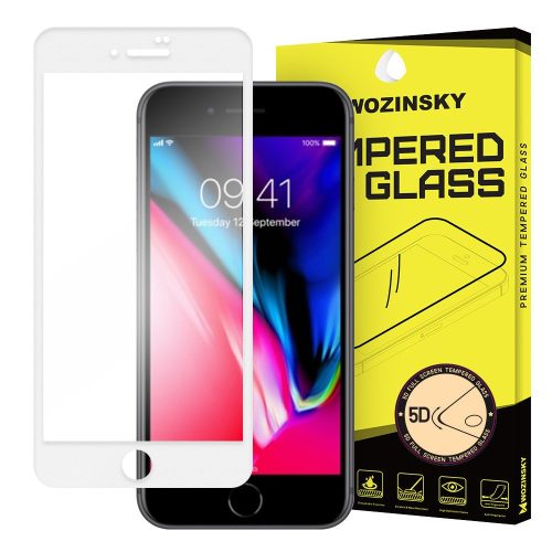iPhone 6/6S/7/8/SE (2020/2022) Glass Screen 5D Full Glue teljes kijelzős edzett üvegfólia, 9H keménységű, fehér