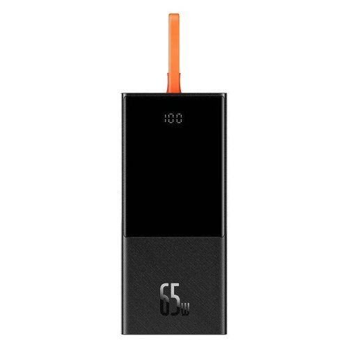 Baseus PPJL65C Elf Power Bank hordozható külső akkumulátor, 2xUSB/USB-C, USB-C kábellel, 20000 mAh, 65W, fekete