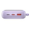 Baseus PPQD-H05 Qpow Power Bank, hordozható külső akkumulátor USB/USB-C, lightning kábellel, 20000 mAh, 20W, lila