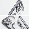 Electro Mag iPhone 14 Magsafe kompatibilis kameravédős hátlap, tok, fekete-átlátszó