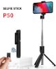 Mini Tripod P50 Bluetooth selfie stick, szelfi bot, háromlábú kitámasztó funkcióval, távirányítóval, fehér