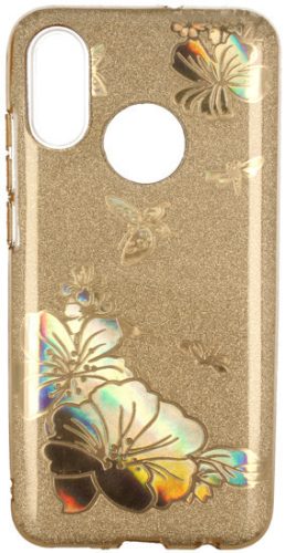 Glitter Case Gold Flower Samsung Galaxy A7 (2018) hátlap, tok, arany