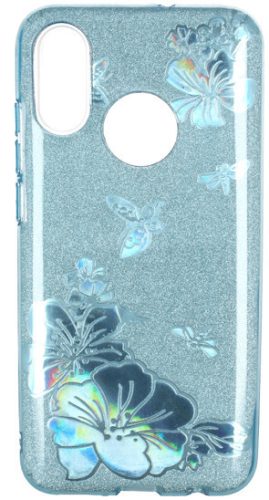 Glitter Case Blue Flower Samsung Galaxy A7 (2018) hátlap, tok, kék