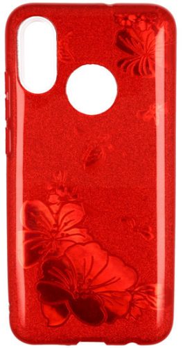 Glitter Case Red Flower Samsung Galaxy A7 (2018) hátlap, tok, piros