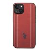 U.S. Polo iPhone 14 Leather Stitched Lines hátlap, tok, piros