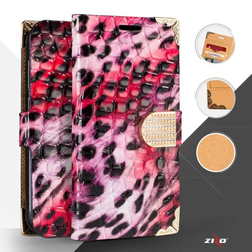 Zizo Horizontal Exclusive Diamond iPhone 7/8 oldalra nyíló, tok, kártyatartóval, mintás rózsaszín