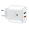 Baseus Bojure Series Travel Charger hálózati töltő adapter, 2x USB, 1A, Quick Charge 3.0 gyorstöltés, 23W, fehér